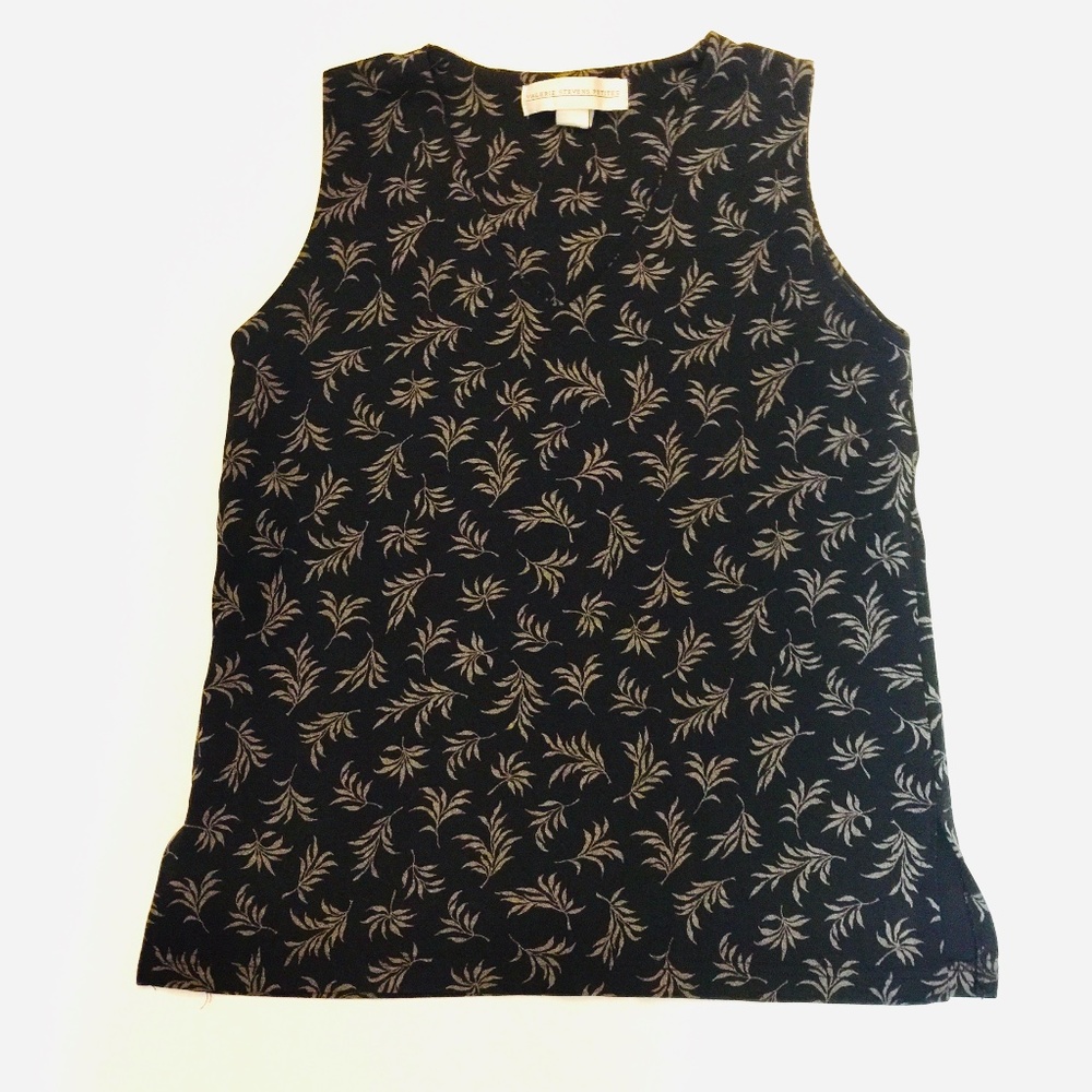 Black Sleeveless top with leaf Print